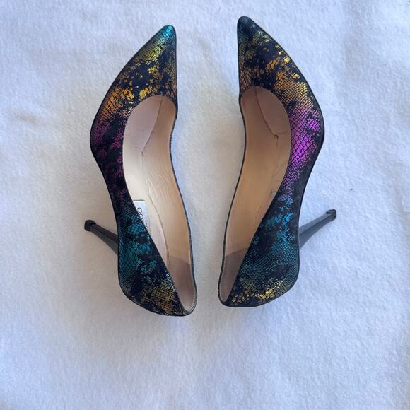 Jimmy Choo Multicolor Metallic Snake‑Print Suede Pumps Size 38 Pointed Heels - Picture 8 of 10